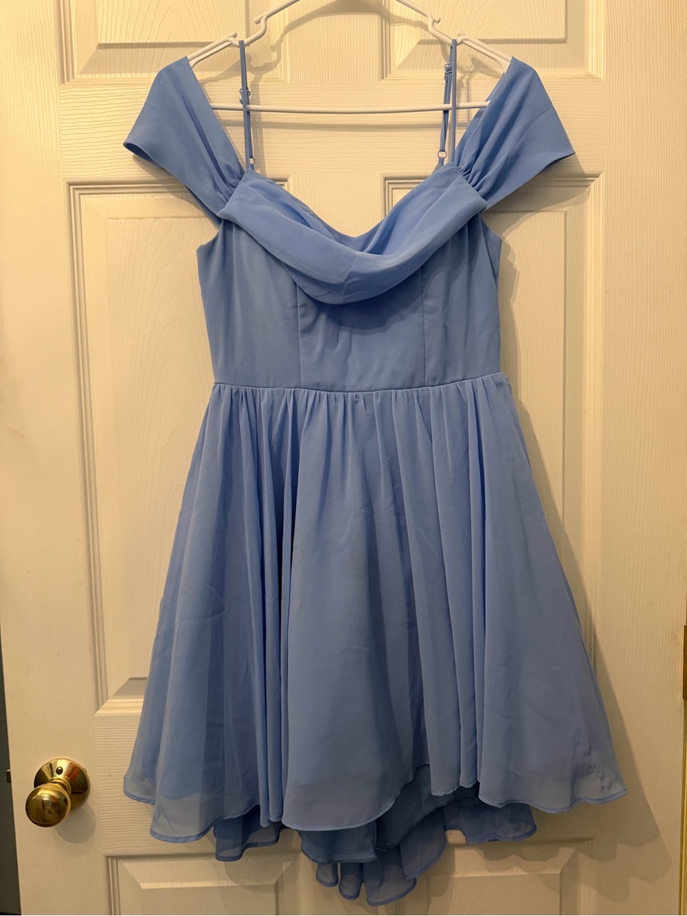 Juniors' Light Blue Off-Shoulder Party Dress